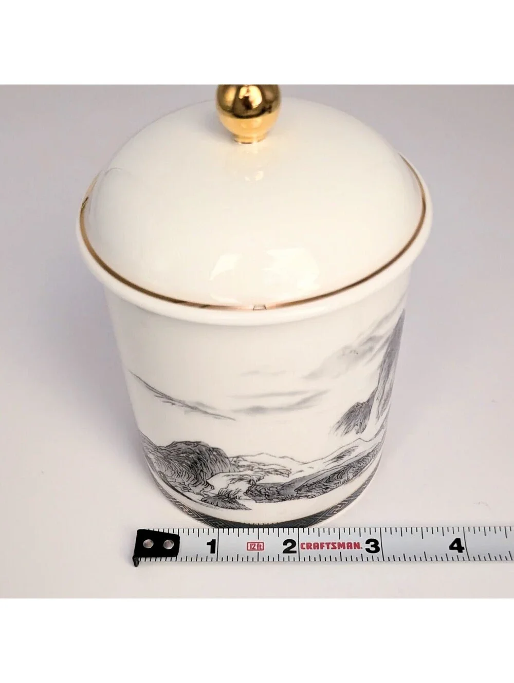 Auratic Yong Feng Yuan 350ml Covered Tea Cup Saucer Chinese Landscape Boxed